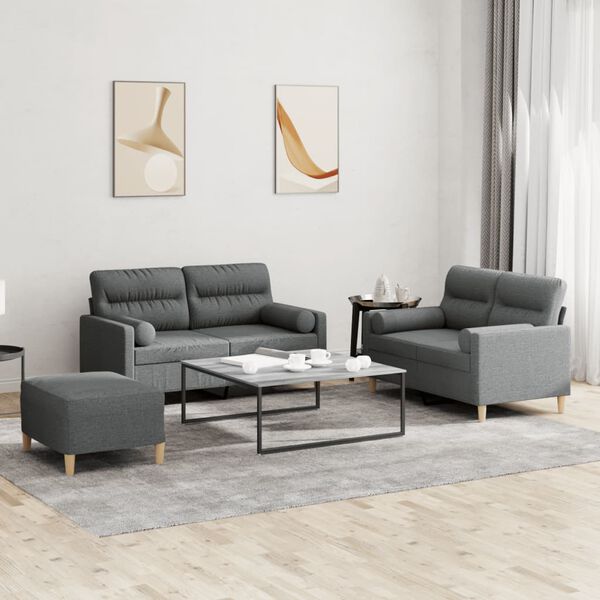 vidaXL Sofa Set Dark Grey Fabric (100% polyester), metal, plywood Large
