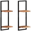 vidaXL Wall Shelf Set of 2 Natural wood and black Solid Acacia wood, Steel