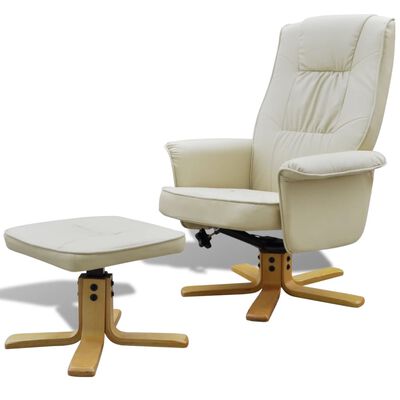vidaXL TV Armchair with Footstool Cream White Faux Leather