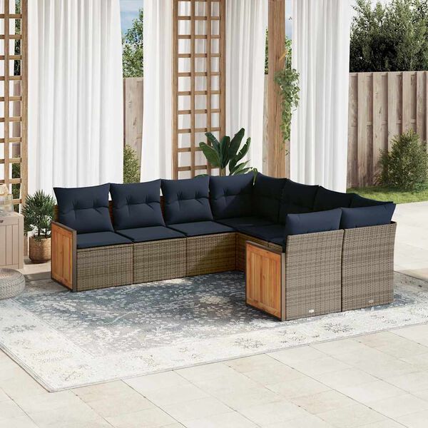 vidaXL 8 Piece Garden Sofa Set with Cushions Grey Poly Rattan