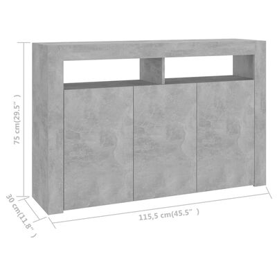 vidaXL Sideboard with LED Lights Concrete Gray 46"x12"x30"