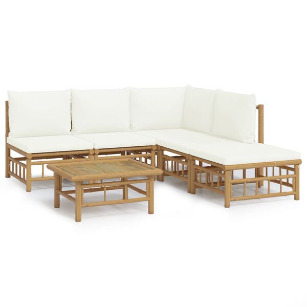 vidaXL Garden Lounge Set Cream White Bamboo, Polyester Large Modular