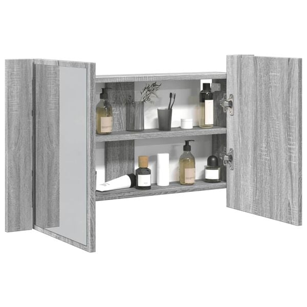 vidaXL LED Mirror Cabinet Grey Sonoma Engineered wood, Acrylic