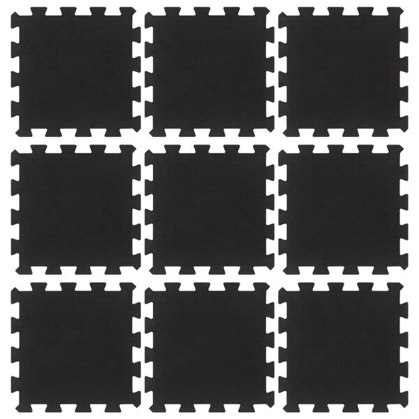 vidaXL Rubber Floor Tiles 9 pcs Black 0.63" 11.8"x11.8"
