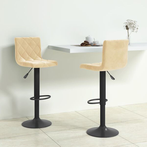 vidaXL Bar Stool Set of 2 Cream Velvet, Steel Standard Swivel