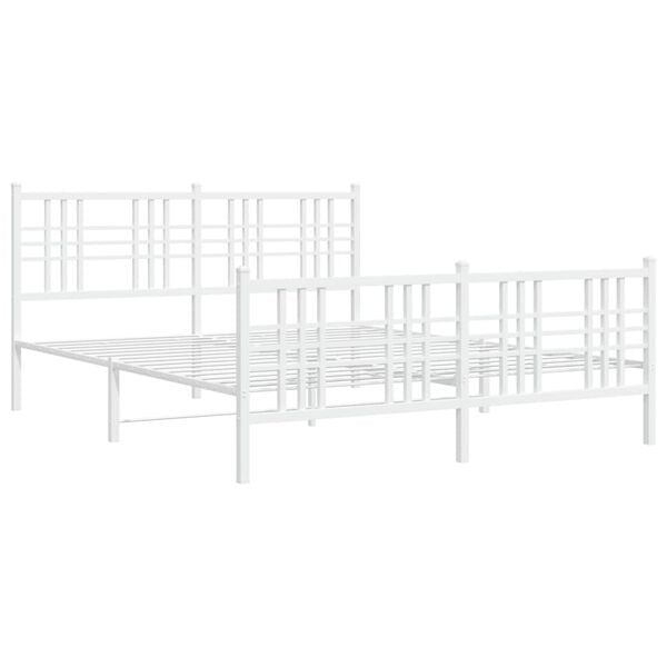 vidaXL Bed Frame White Steel 63 x 79 in Bed Frame Rectangular