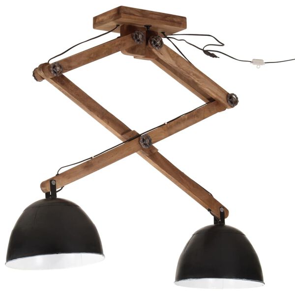 vidaXL Ceiling Lamp Black Iron, Mango Wood Medium Industrial