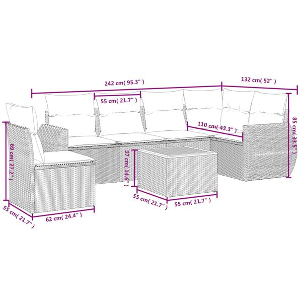 vidaXL Garden Sofa Set Black (sofa set), Cream white (cushions)
