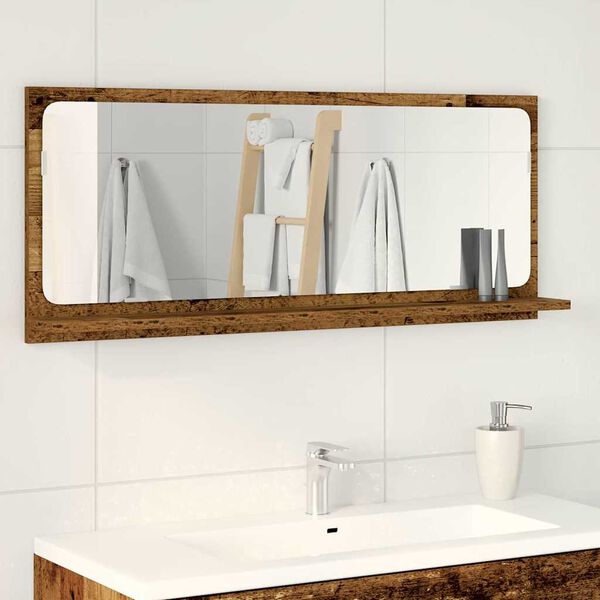 vidaXL Mirror Shelf Old wood 35.43 x 4.13 x 14.57 in Engineered Wood