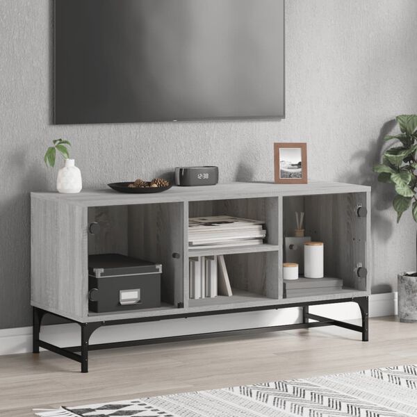 vidaXL TV Cabinet Grey Sonoma Engineered Wood, Glass, Steel Medium