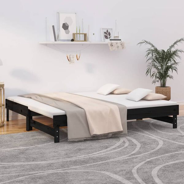vidaXL Day Bed Black Solid Pine Wood Full