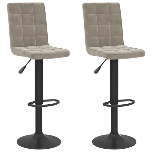 vidaXL Bar Stool Set of 2 Light Grey Steel, velvet (100% polyester), foam