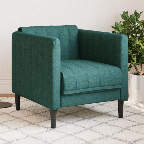 vidaXL Sofa Chair Dark Green Polyester, Plywood, Solid Wood Single