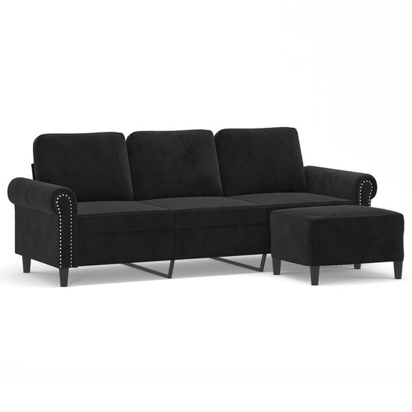 vidaXL 3-seater Sofa With Footstool Black