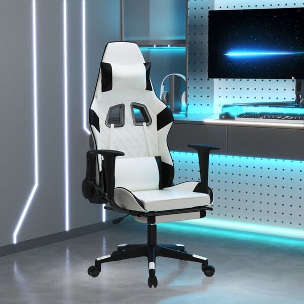 vidaXL Gaming Chair White and Black Faux leather, metal, plywood, foam