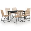 vidaXL Dining Set Oak and Black Poly Rattan, Powder-Coated Steel, Glass