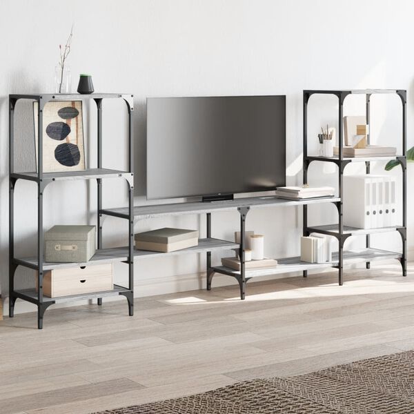 vidaXL TV Cabinet Grey Sonoma Engineered wood, Powder-coated steel Large