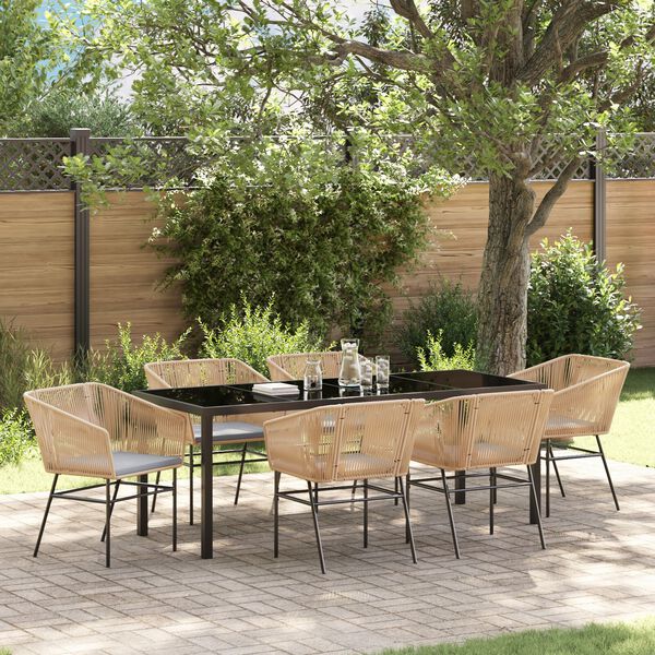 vidaXL Garden Dining Set with Cushion 7 pcs Brown Powder-Coated Steel