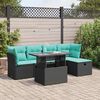 vidaXL 6 Piece Patio Sofa Set with Cushions Black Poly Rattan Acacia