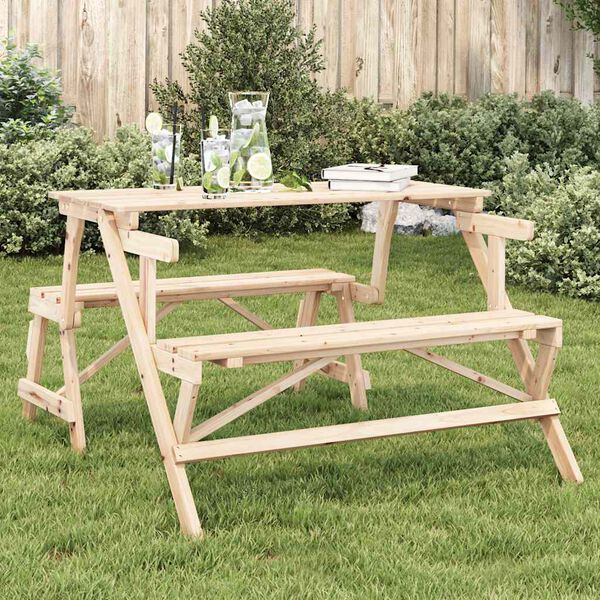 vidaXL Picnic Table With Bench Natural Wood Solid fir wood Standard