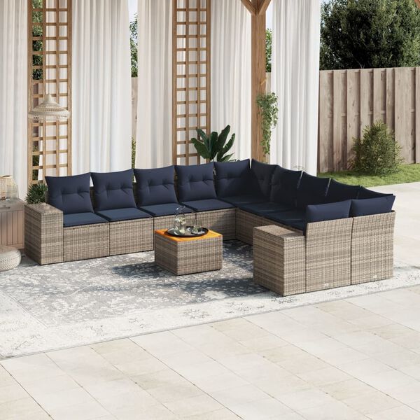 vidaXL 11 Piece Garden Sofa Set with Cushions Grey Poly Rattan