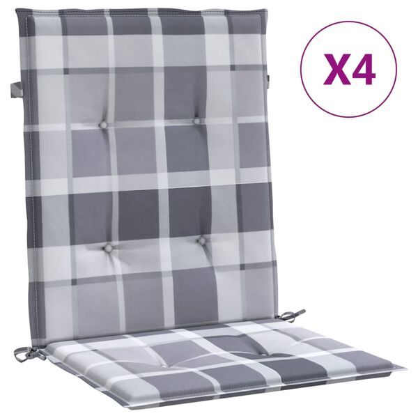 vidaXL Patio Lowback Chair Cushions 4 pcs Grey Check Pattern 39.4x19.7x1.2" Oxford Fabric