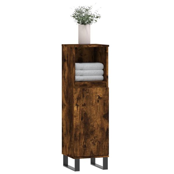 vidaXL Bathroom Cabinet Smoked Oak Engineered Wood, Iron Tall