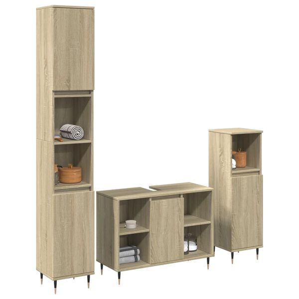 vidaXL Bathroom Furniture Set Sonoma Oak Engineered Wood Standard