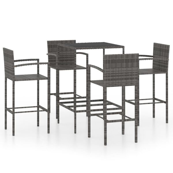 vidaXL Garden Bar Set Grey PE rattan Large Water-resistant materials