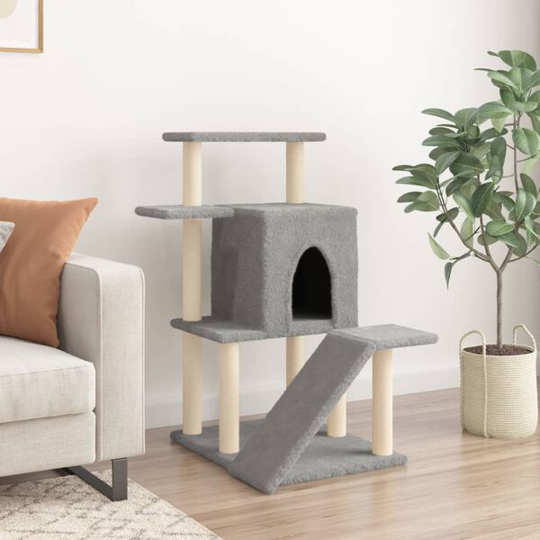 vidaXL Cat Tree Light grey Engineered wood, Plush, Sisal 38.2 in, Medium