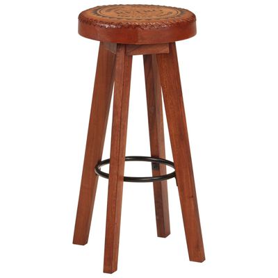 vidaXL Bar Stools 2 pcs Real Leather and Solid Wood Acacia