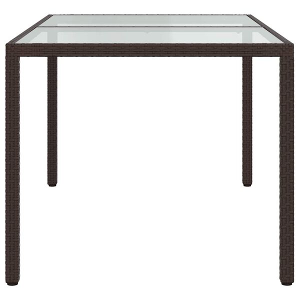 vidaXL Patio Table 59.1"x35.4"x29.5" Tempered Glass and Poly Rattan Brown