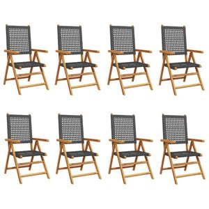 vidaXL Garden Chair Set of 8 Black Solid acacia wood and PE rattan