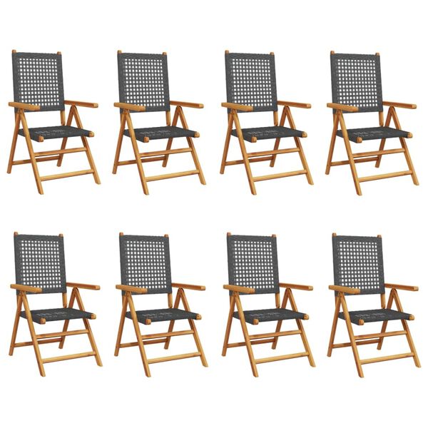 vidaXL Garden Chair Set of 8 Black Solid acacia wood and PE rattan