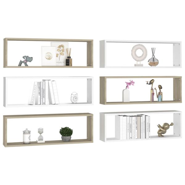 vidaXL Wall Shelf Set of 6 White Engineered Wood 31.5x5.9x10.4 in