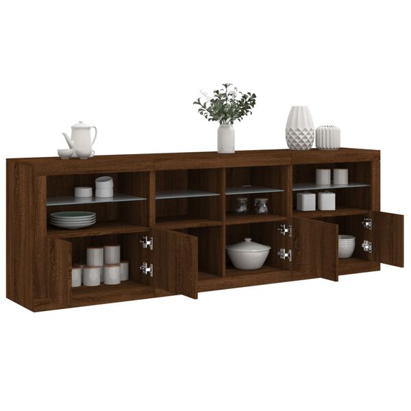 vidaXL Sideboard with LED Lights Brown Oak 79.5"x14.6"x26.4"