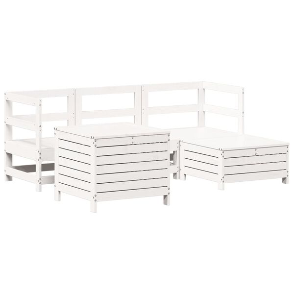vidaXL Garden Sofa Set White Solid Pine Wood 5-Piece Set Modular