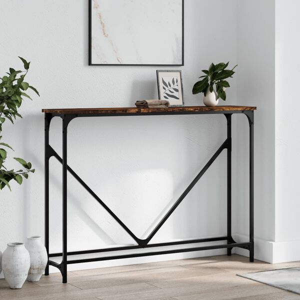 vidaXL Console Table Smoked Oak Engineered Wood Narrow Adjustable Feet