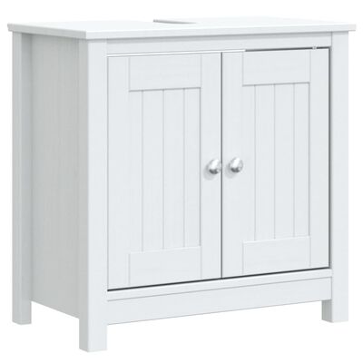 White double-door cabinet with a bottom drawer and slim top trim.