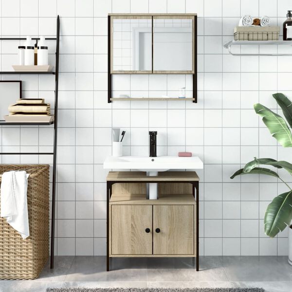 vidaXL Bathroom Furniture Set Sonoma oak Engineered wood Medium