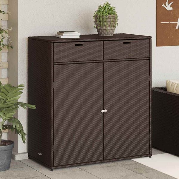 vidaXL Garden Storage Cabinet Brown PE rattan Large