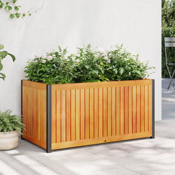 vidaXL Garden Planter Natural wood with black steel