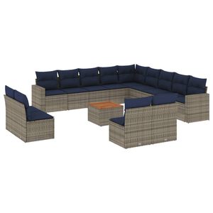 vidaXL 14 Piece Patio Sofa Set with Cushions Gray Poly Rattan