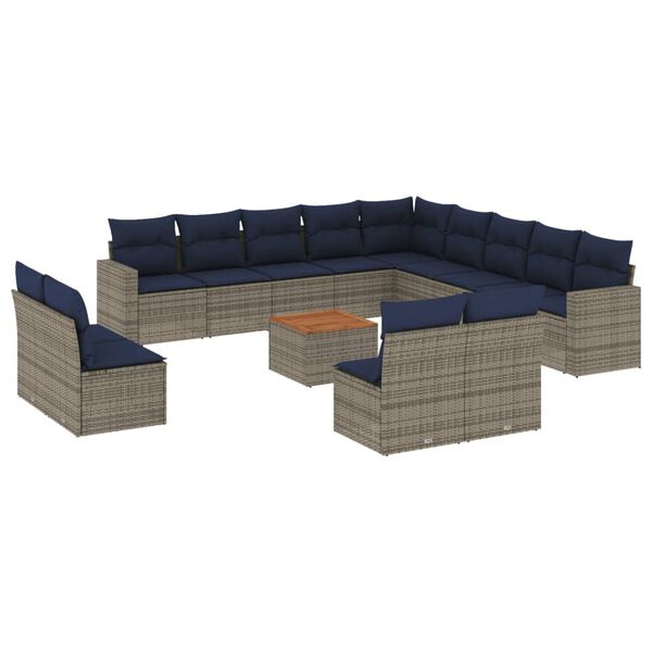 vidaXL 14 Piece Patio Sofa Set with Cushions Gray Poly Rattan