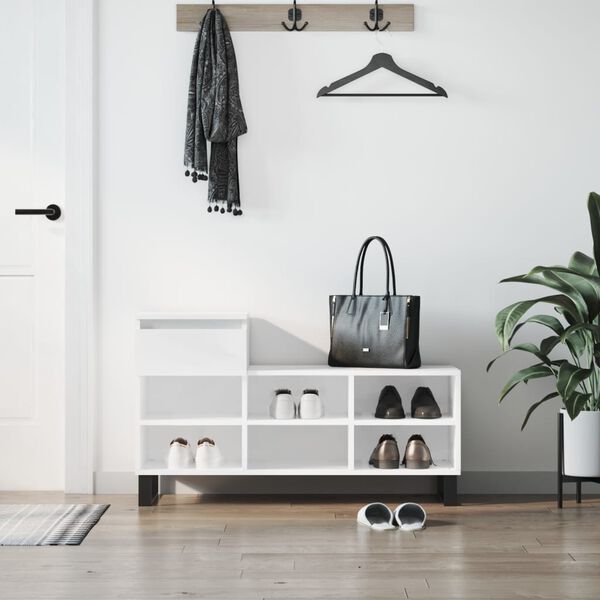 vidaXL Shoe Cabinet High gloss white Engineered wood, metal Shoe Cabinet