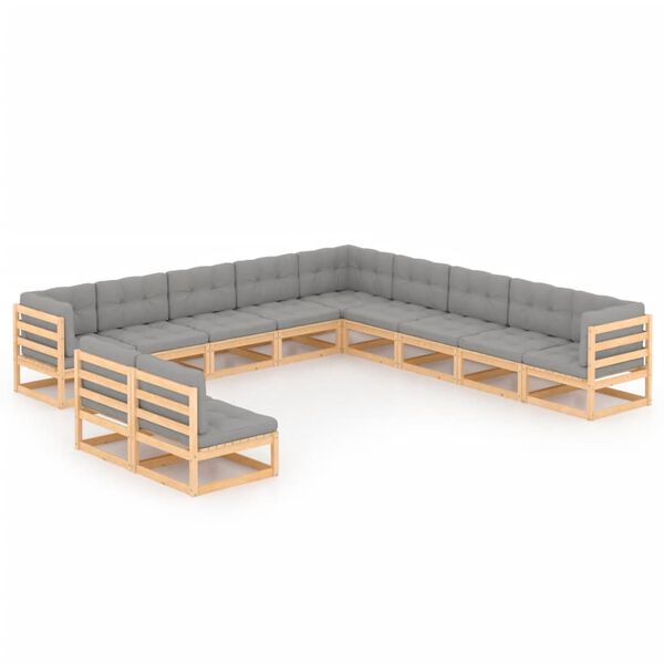 vidaXL Garden Lounge Set Natural wood, Grey cushions
