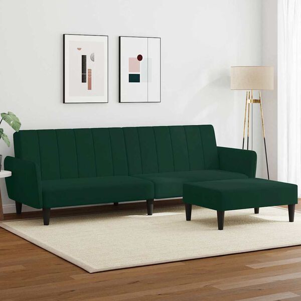 vidaXL Sofa Bed Dark Green Velvet (100% polyester), wood, plastic 2-seater