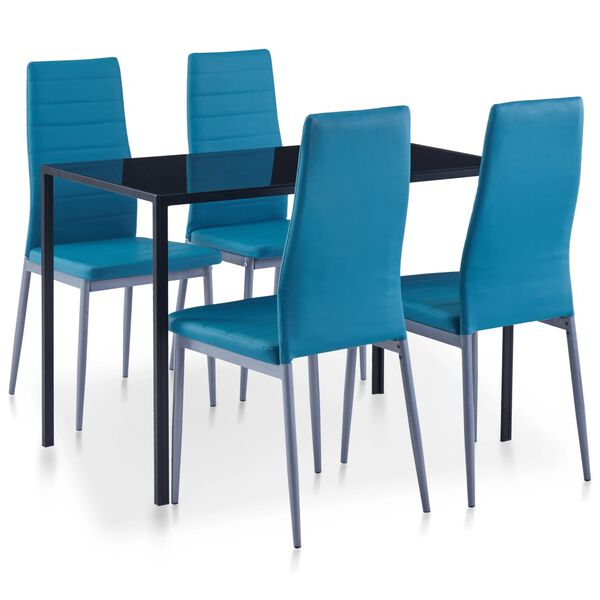 vidaXL Kitchen Dining Set Blue Tempered Glass Medium Durable