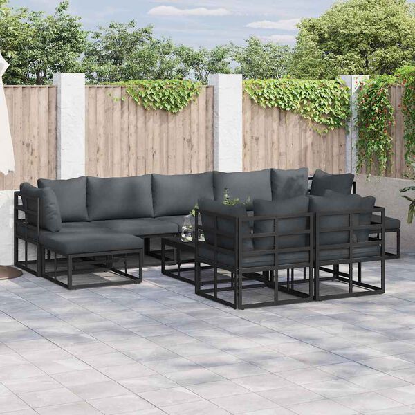 vidaXL Garden Sofa Set with Cushion 9 pcs Black Aluminium