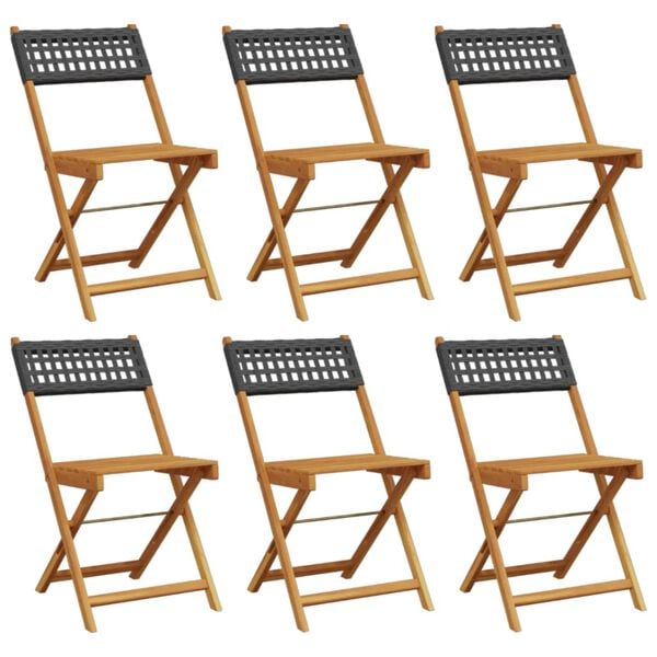 vidaXL Garden Chair Set of 6 Black Solid Acacia wood, Poly Rattan Medium